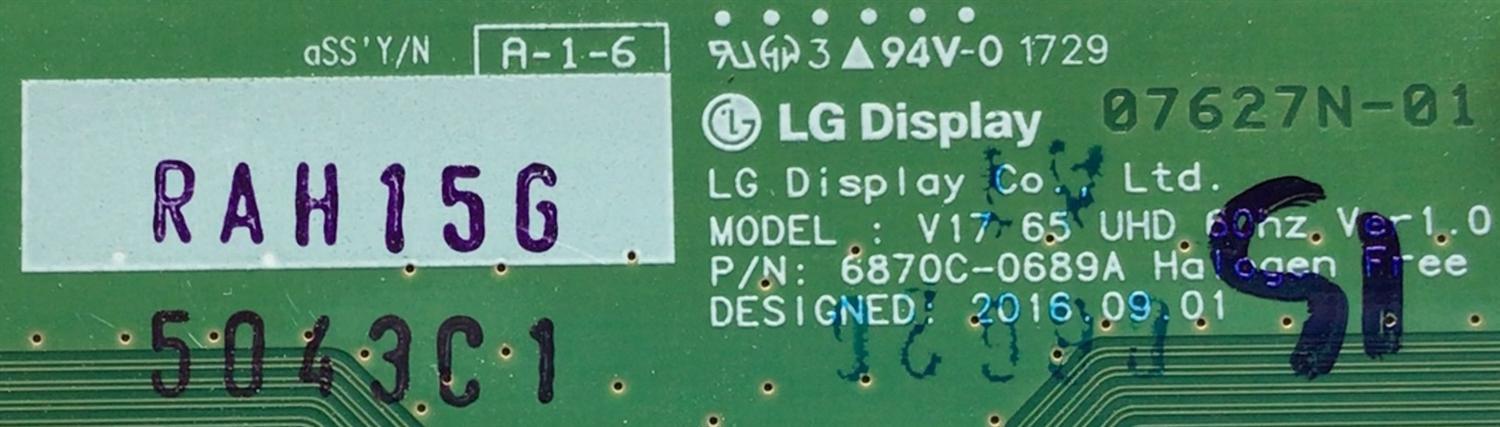 T-CON PARA TV LG / NUMERO DE PARTE 6871C-5043C / 6870C-0689A / 5043C / PANEL LC650EGE (FK)(M1) / LC650EGF (FK)(M2) / MODELO 65UJ7700-UA.BUSYLJR	 - Imagen 2